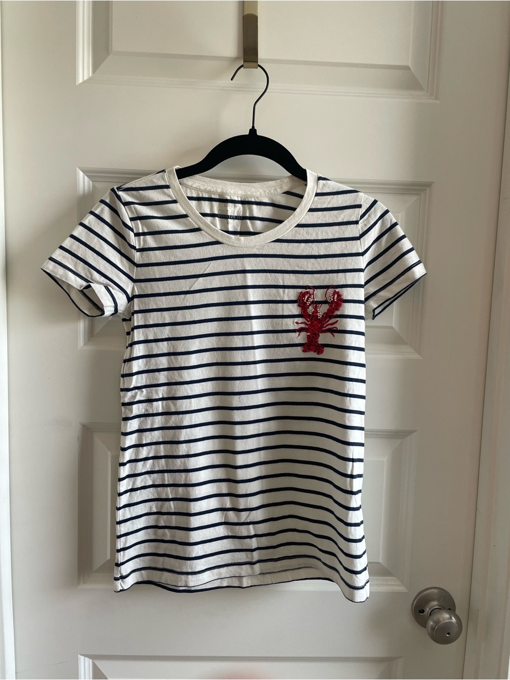 Women’s Navy Stripe Tee with Red Lobster Patch